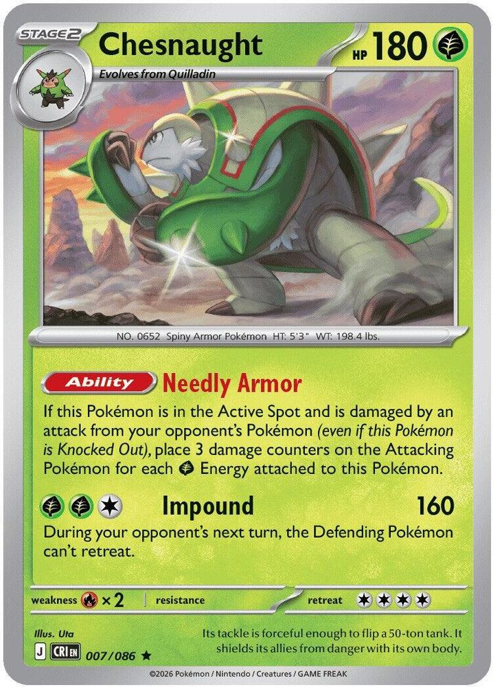 Chesnaught 007/086 (ME04: Chaos Rising)  - Reverse Holofoil