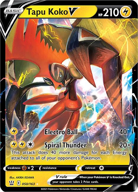 Tapu Koko V 050/163 (SWSH05: Battle Styles)  - Holofoil