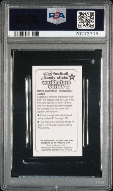 PSA 7 – DAVID BECKHAM – Sticker Geo Bassett & CO – 1997 GEO BASSETT & CO
