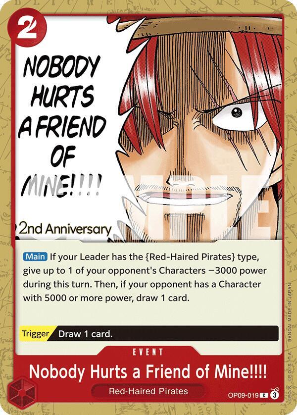 Nobody Hurts a Friend of Mine!!!! OP09-019 (Emperors in the New World: 2nd Anniversary Tournament Cards) 