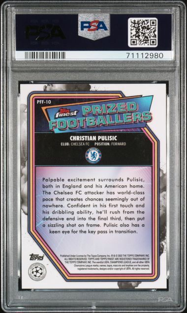 2021/22 Topps Finest UCC - Christian Pulisic - PSA 9 Prized Fusion Orange/Red