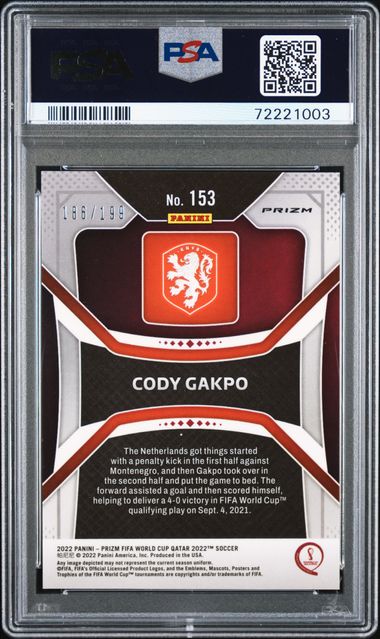 2022 Prizm W/C Qatar - Cody Gakpo - PSA9 RC Blue Wave /199